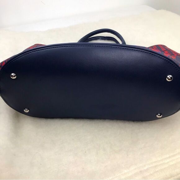 Very Bradley Red Blue Linear Graphic Double Handle Like New Travel Tote - Picture 10 of 16